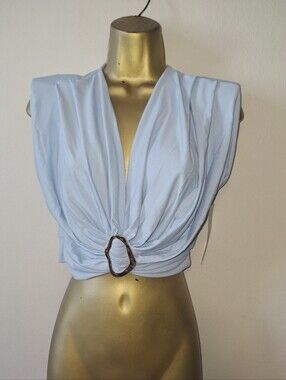 Italian Crop Top Light Blue Draped Ring-Front